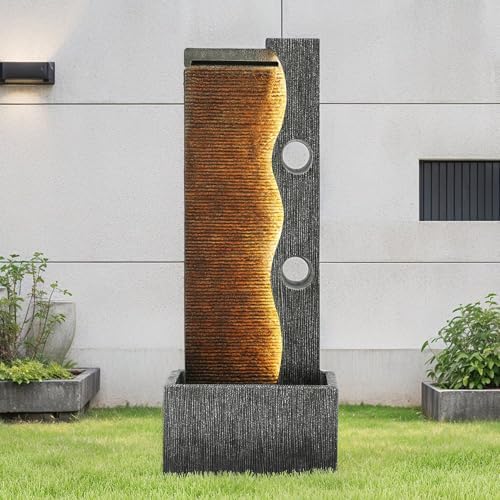 394 Inch Modern Zen Faux Slate Water Fountain with LED Lights