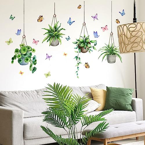 Green Plant Butterfly Wall Decals for Office Bedroom Living Room
