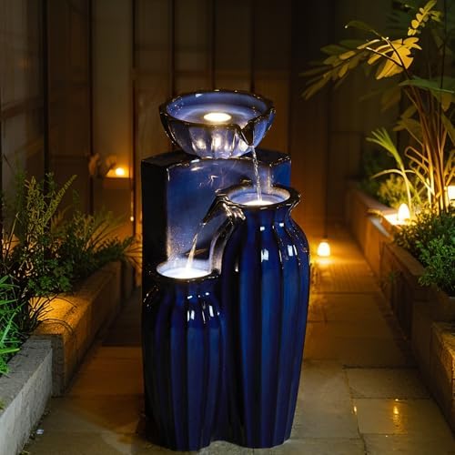 Glitzhome 2675 Inceramic Outdoor Water Fountain with LED Lights and Pump