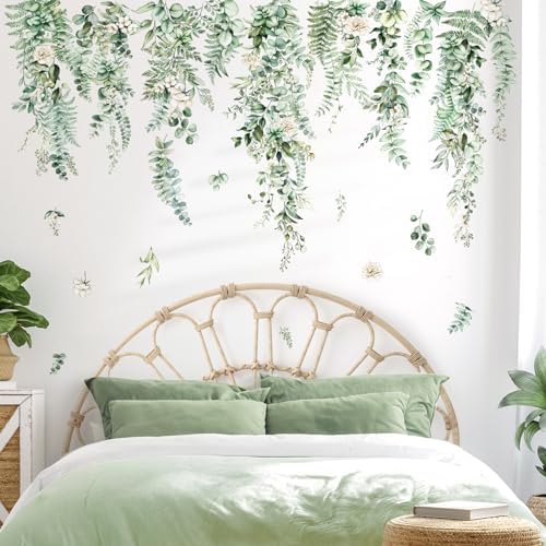 decalmile Large Hanging Vines Wall Decals Green Plants Tropical Leaves Wall Stickers