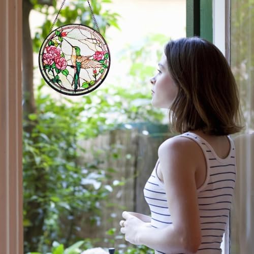 Cute Handmade Hummingbird Stained Glass Window Hanging