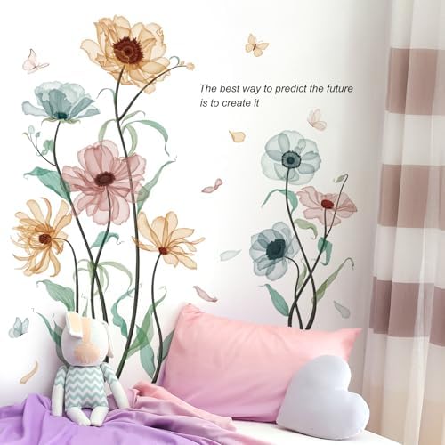 Boho Flower Wall Decals for Girls Poppy Peony Plants