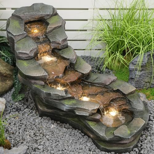 49 Inch 5-Tier Garden Water Fountain with LED Lights