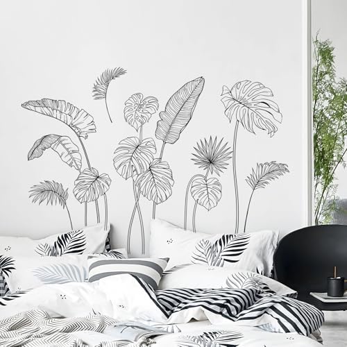 Supzone Black and White Tropical Plants Wall Decals