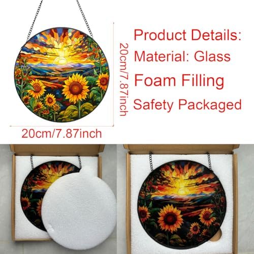 Sunflower Stained Glass Window Suncatcher 787 Inch Round Decor