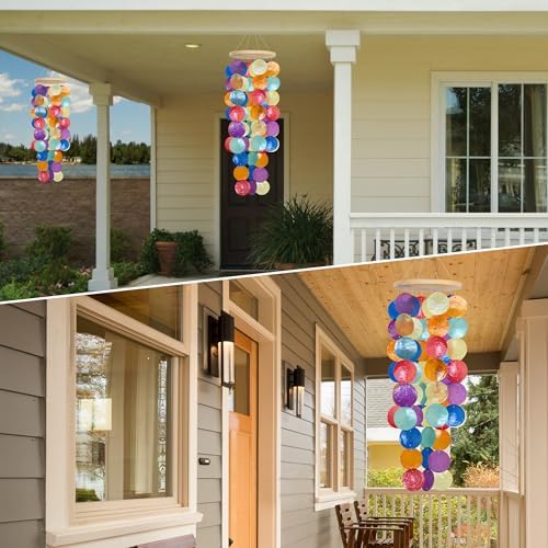 Handcrafted Rainbow Capiz Shells Wind Chimes