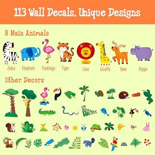 113 PCS Animal Wall Stickers for Baby Room and Classroom