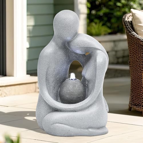 Modern Hugging Couple Fountain with LED Lights 209in