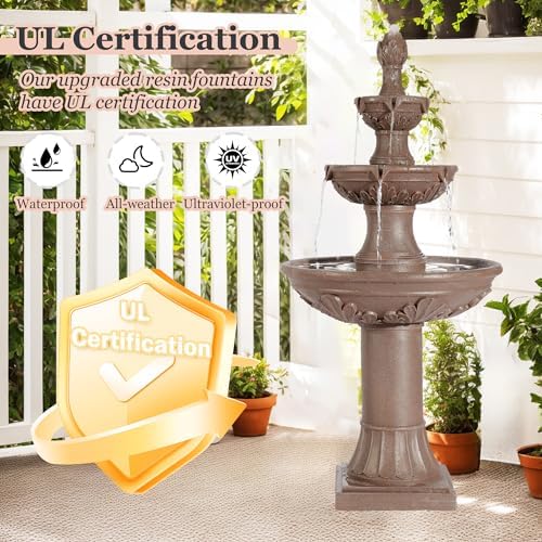Italian Pagoda 3-Tier Outdoor Water Fountain with Roman Pillars Brown