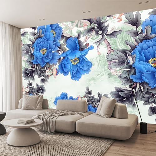3D Blue Flower Wallpaper Ink Painting for Home Decor