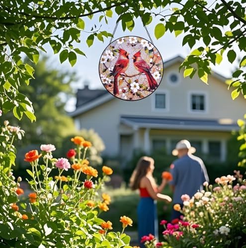 Voyakolo Cardinal Stained Glass Suncatcher 8 Round