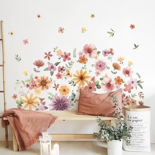 Retro Boho Wildflower Wall Stickers Set 7 Sheets DIY Peel and Stick