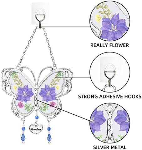 BOGDAN Crystal Butterfly Suncatcher with Pressed Flower Wings