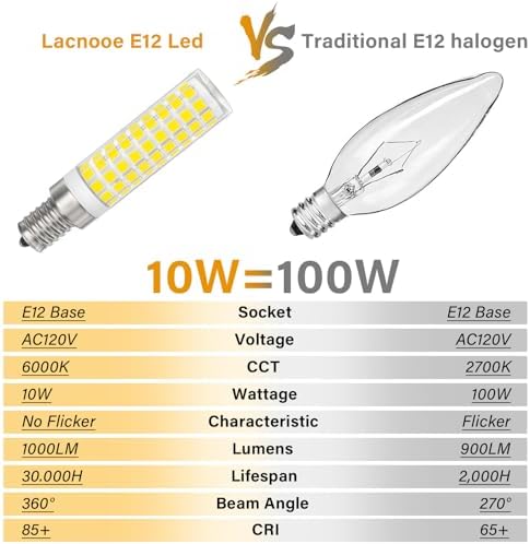 E12 100W Dimmable LED Candelabra Bulb 6 Pack Daylight White