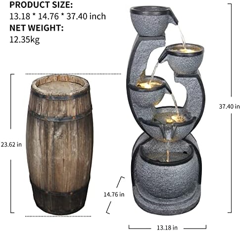 Supmix 374 Inch Modern Outdoor Water Fountain with LED Lighting