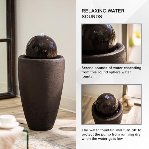 XBrand 2598W Round Stone Textured Sphere Water Fountain with LED Lights