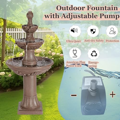 Italian Pagoda 3-Tier Outdoor Water Fountain with Roman Pillars Brown