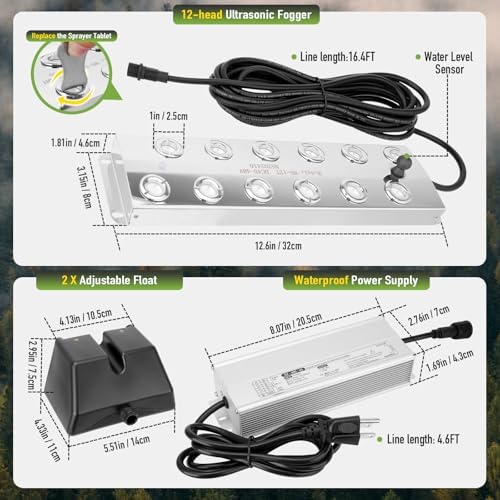 Ultrasonic Fogger Mist Maker 12 Head with 400W Power Supply and Floats