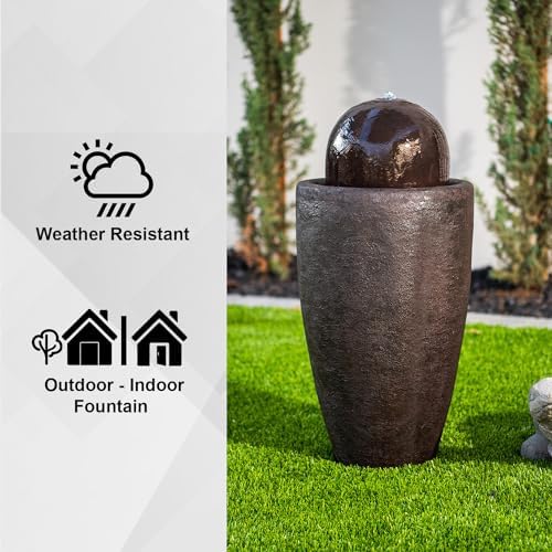 XBrand 2598W Round Stone Textured Sphere Water Fountain with LED Lights