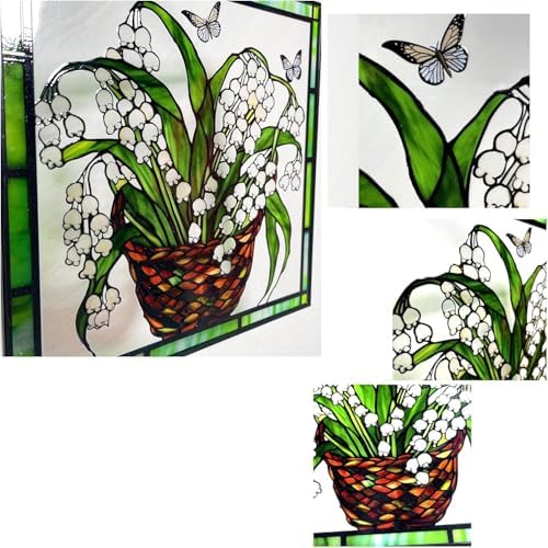 Lily of the Valley and Butterflies Stained Glass Suncatcher