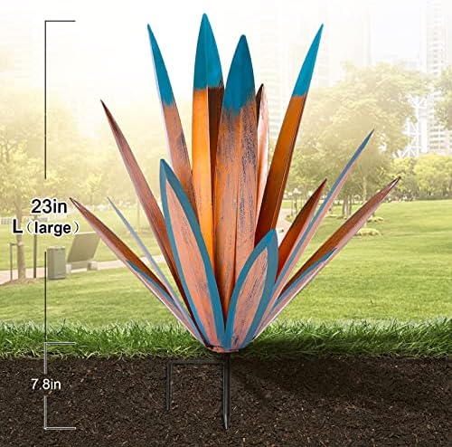 TOMBABY Large Leaf Metal Agave Outdoor Statue Blue
