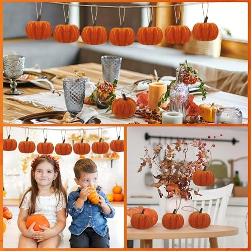 16PCS Fall Pumpkin Hanging Ornaments Velvet