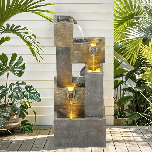 325 Inch Modern Outdoor Water Fountain with LED Lights