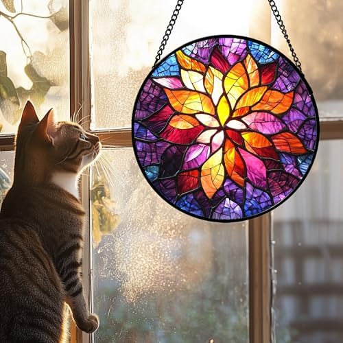 Fuchsia Abstract Flowers Stained Glass Suncatcher 98 Inches