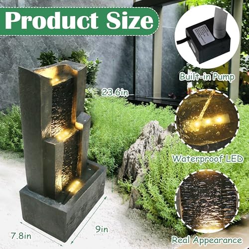 3-Tiers Outdoor Rock Water Fountain with LED Light