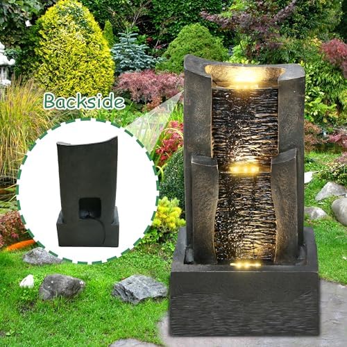 3-Tiers Outdoor Rock Water Fountain with LED Light