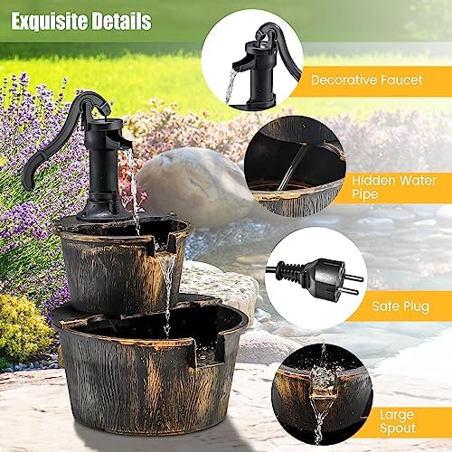 Tangkula 2-Tier Water Fountain Outdoor with Electric Pump