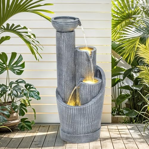 31 Inch Modern Outdoor Fountain with LED Lights