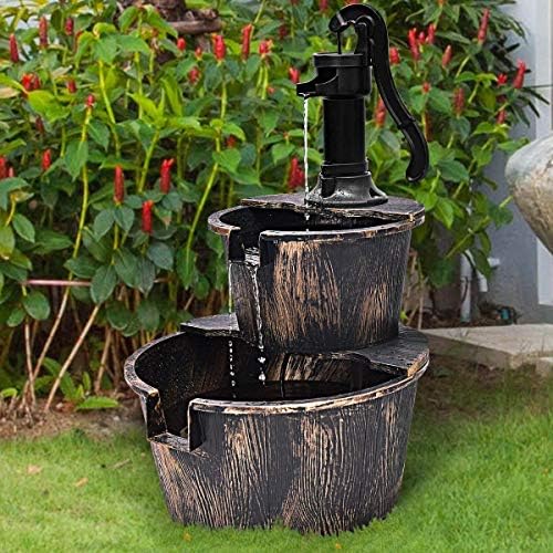 Happygrill 2-Tier Barrel Water Fountain with Electric Pump