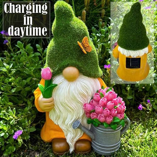Mood Lab Garden Gnome with Solar Tulips and LED Lights