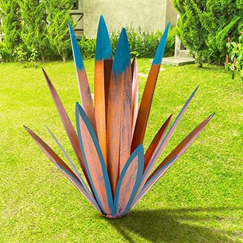 TOMBABY Large Leaf Metal Agave Outdoor Statue Blue