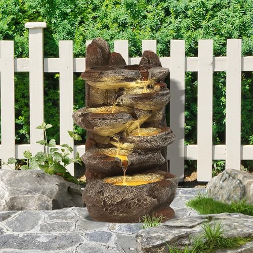 6-Tiered Cascading Rock Water Fountain with LED Lights