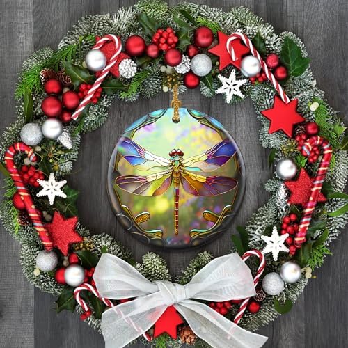 Dragonfly Christmas Ornaments 2025 Durable Ceramic Hanging Decor