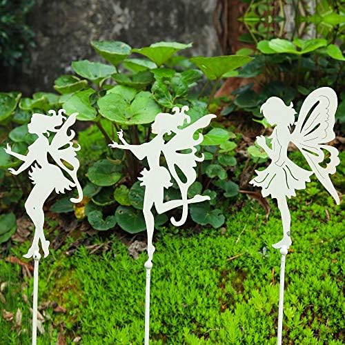 Sungmor 3PC Shabby Chic White Metal Fairy Garden Stakes