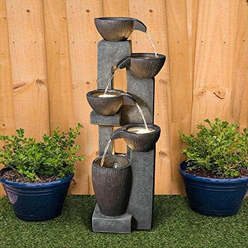 5-Tier Outdoor Water Fountain with LED Lights and Pump