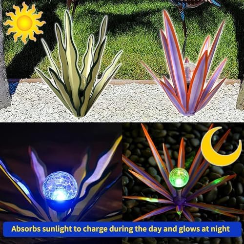 Rustic Metal Agave Garden Sculpture 2 Pack