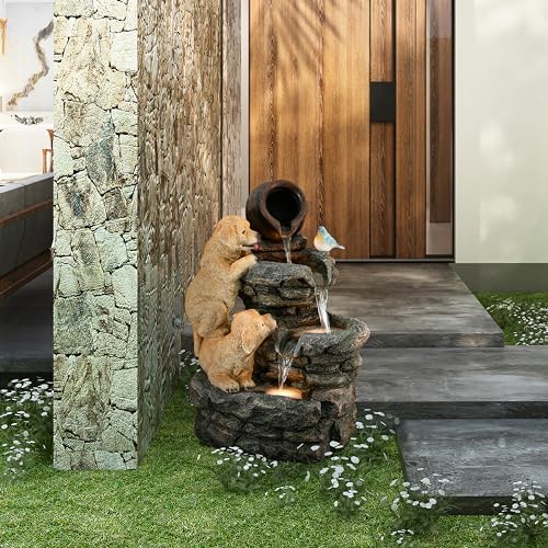 LuxenHome 26 Inch Puppy Themed Water Fountain