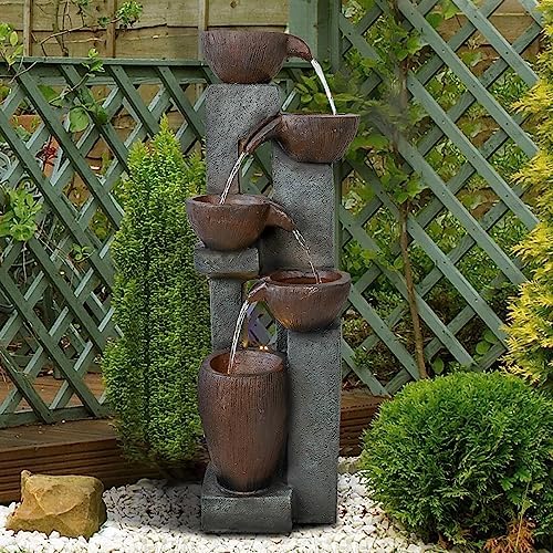 5-Tier Outdoor Water Fountain with LED Lights and Pump