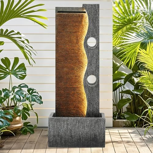 394 Inch Modern Zen Faux Slate Water Fountain with LED Lights