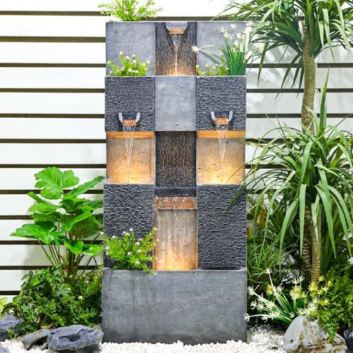 453 Inch 3 Tier Modern Waterfall Fountain with Lights