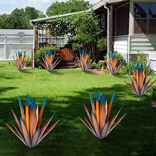 TOMBABY Large Leaf Metal Agave Outdoor Statue Blue