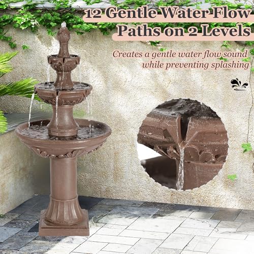 Italian Pagoda 3-Tier Outdoor Water Fountain with Roman Pillars Brown