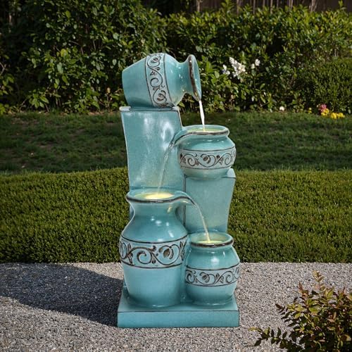 LuxenHome 30 Inch Tall Aqua Blue Water Fountain with LED Lights 1