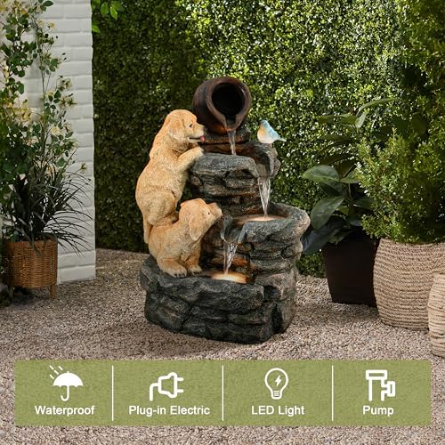 LuxenHome 26 Inch Puppy Themed Water Fountain