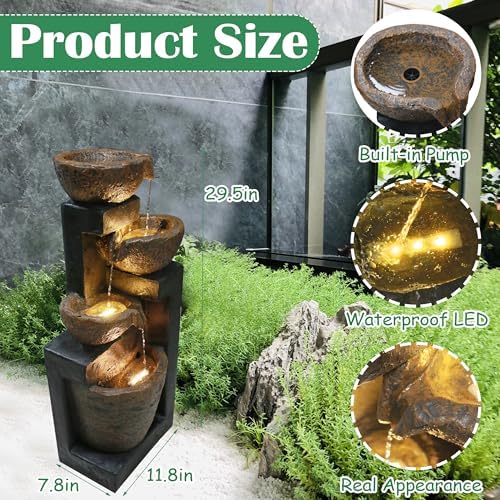Goldshire 4-Tiers Cascading Bowls Water Fountain with LED Light