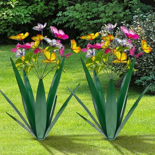 TOMBABY Green Artificial Butterfly Garden Sculpture 2pcs